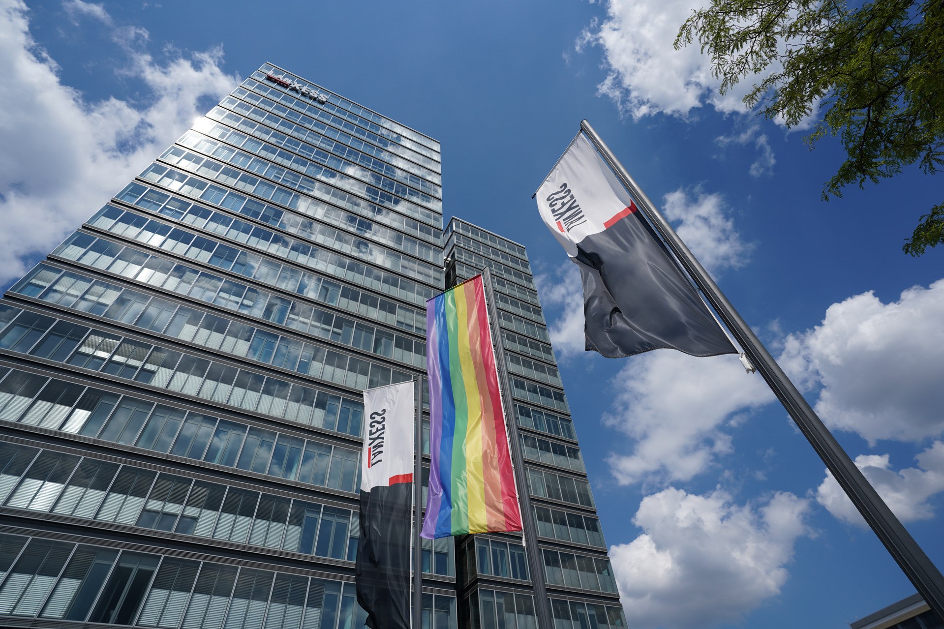 LANXESS Tower, Cologne, flag, rainbow flag, CSD, Christopher Street Day