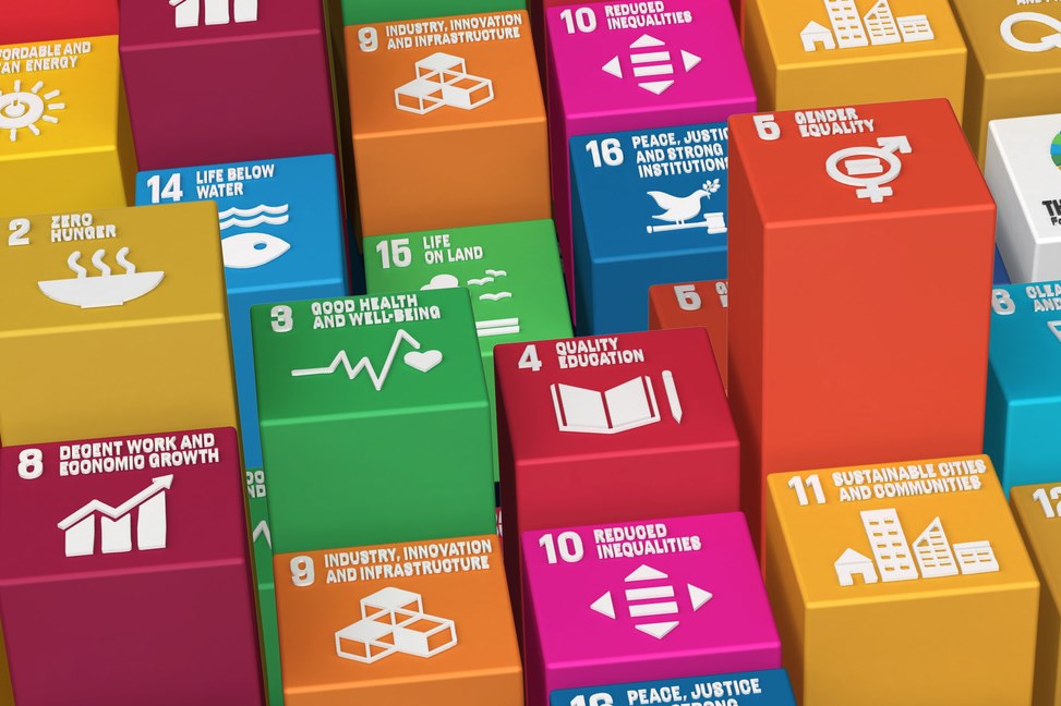 Sustainable Development Goals - the United Nations. SDG. 3D gerenderte Illustration SDG Icons Symbole für Präsentation Artikel, Website Bericht, Broschüre, Poster für NGO oder soziale Bewegungen. 2030