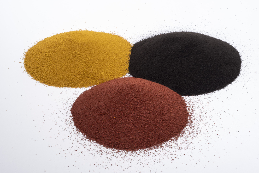 iron oxide pigments, red, yellow , black