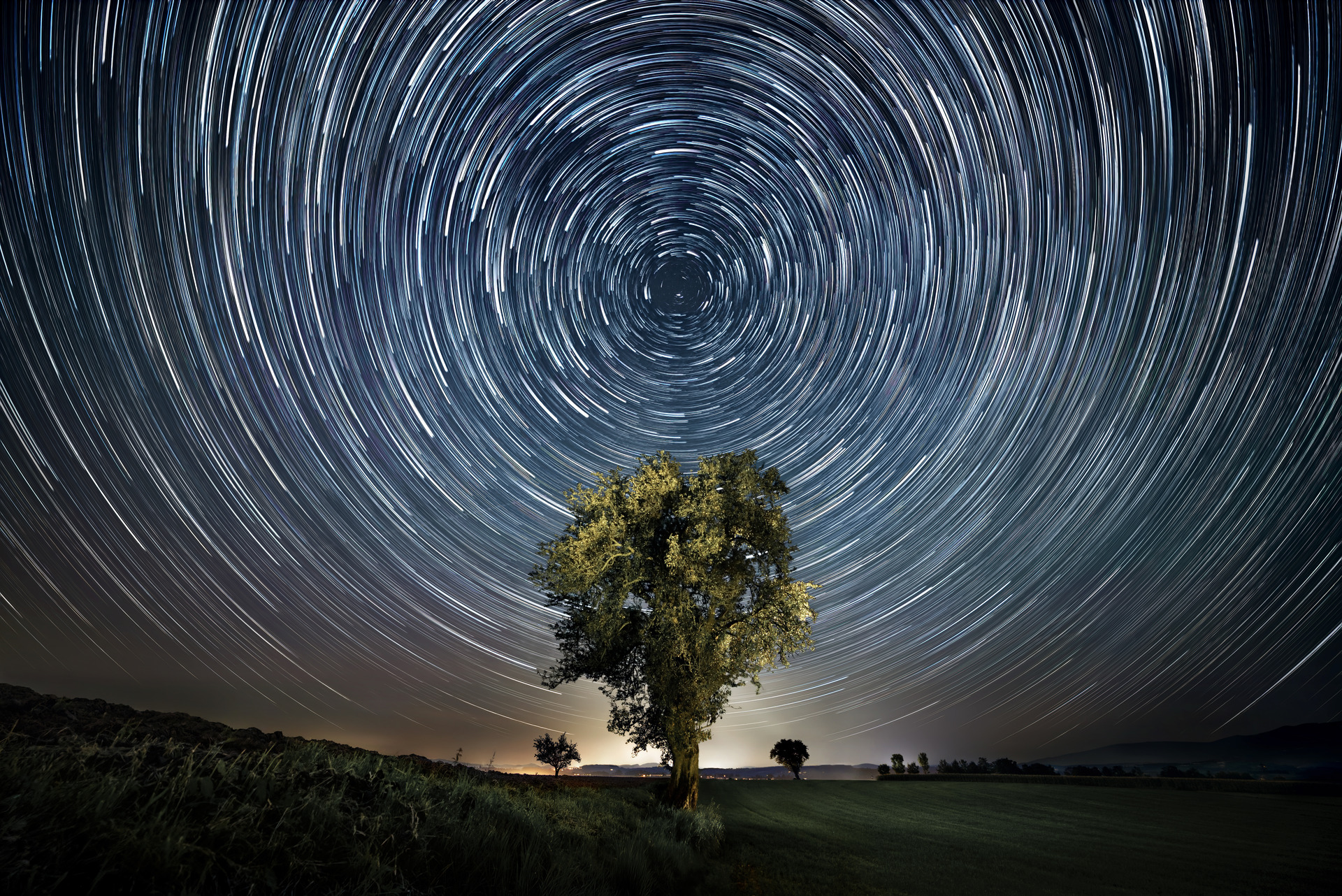 Night sky with circular star trails