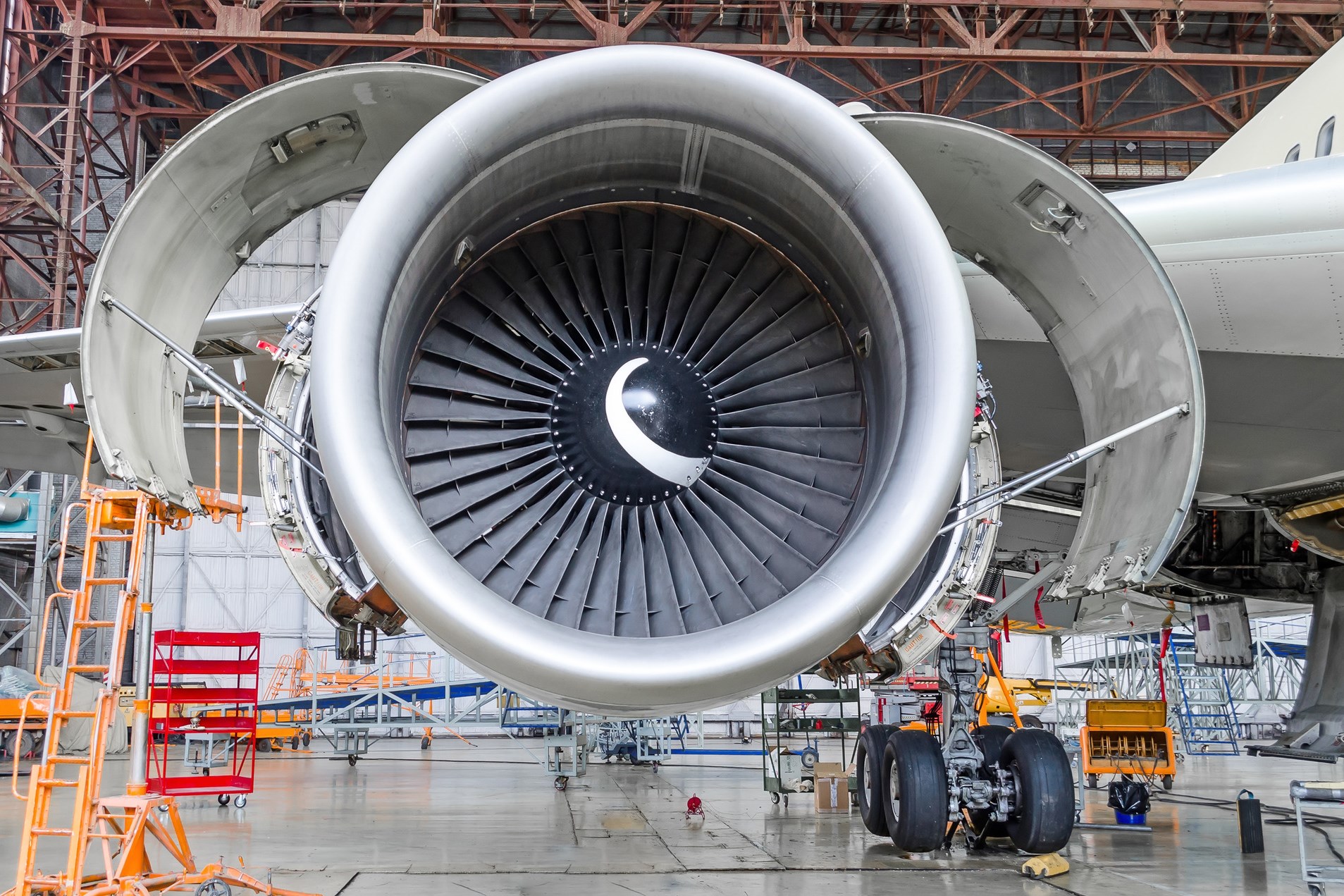 Aircraft engine in maintenance work 