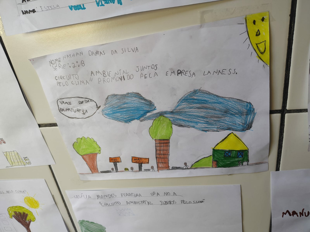Ein Schüler hat gemalt, was er während des Together for Climate-Parcours in Brasilien 2023 gelernt hat.