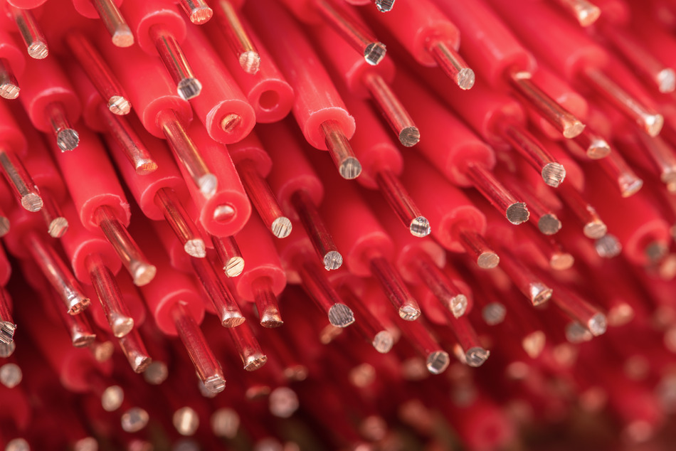 Stripped electrical copper cable wire close-up