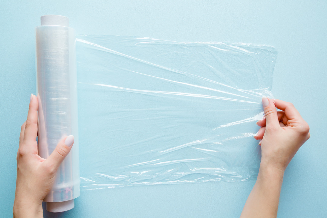Cling film on blue background