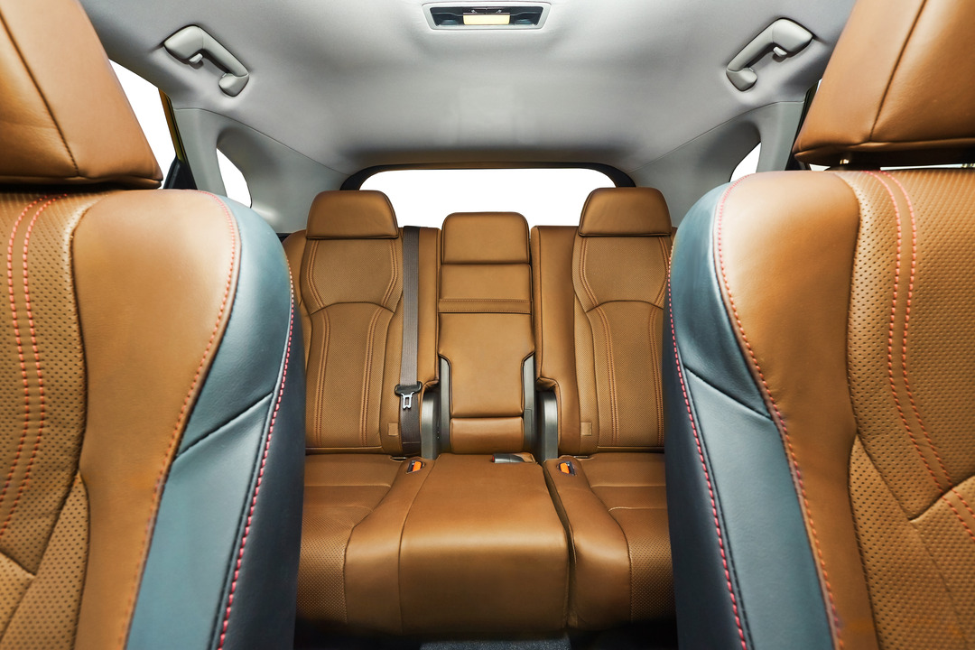Car interior with light brown leather seats