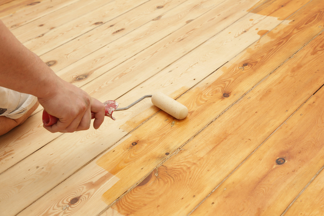 Wooden floor is varnished 
